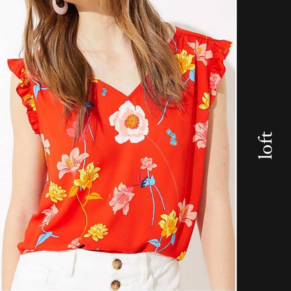 Loft Petite Lily Bar Back Flutter Shell In Red Mp - image 1